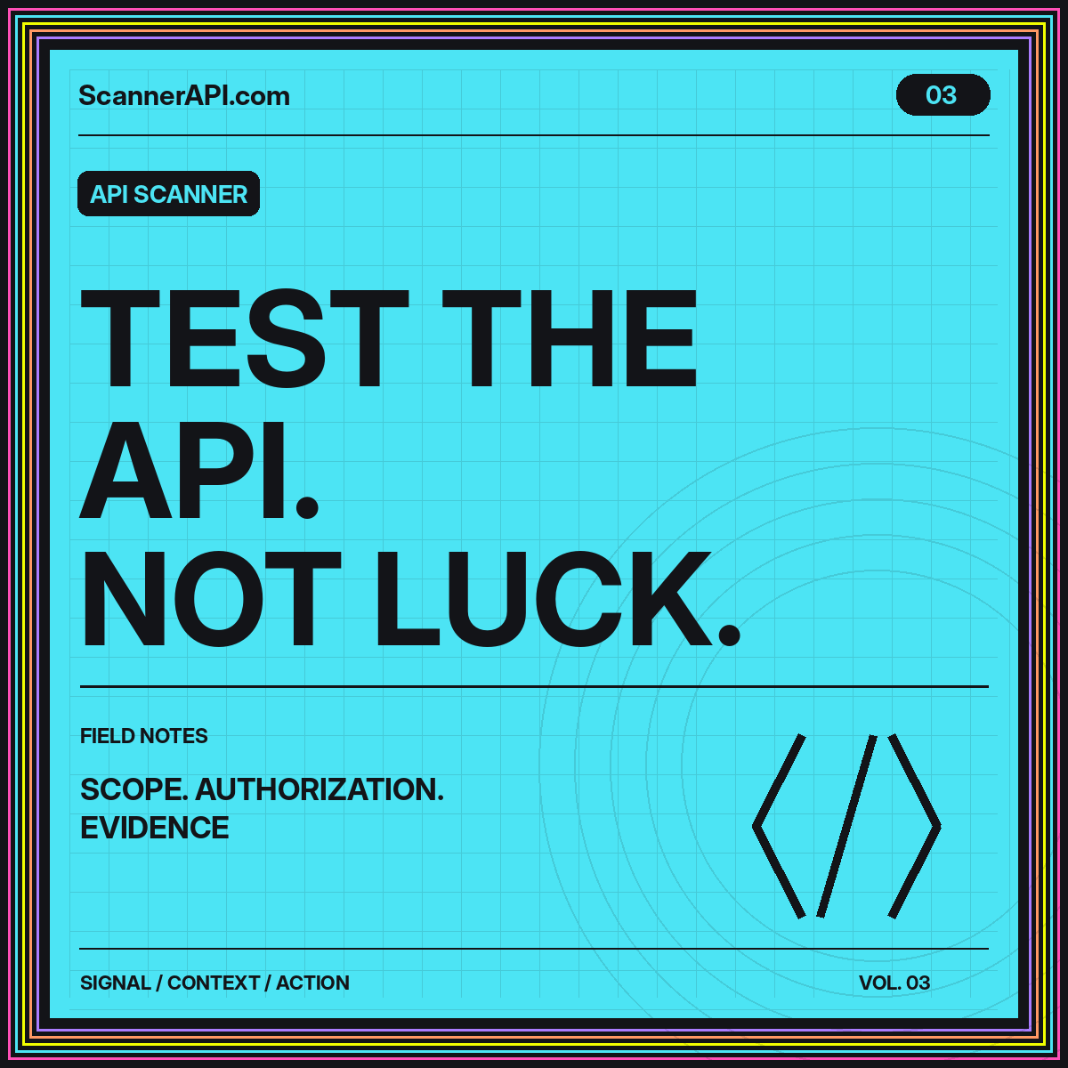 API Scanner typography card: Test The Api. Not Luck.